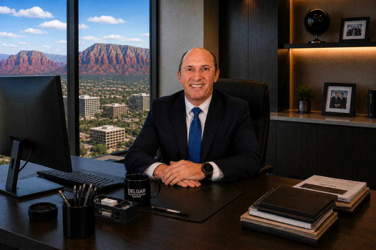 Gary Dorman seated in the Delgar office